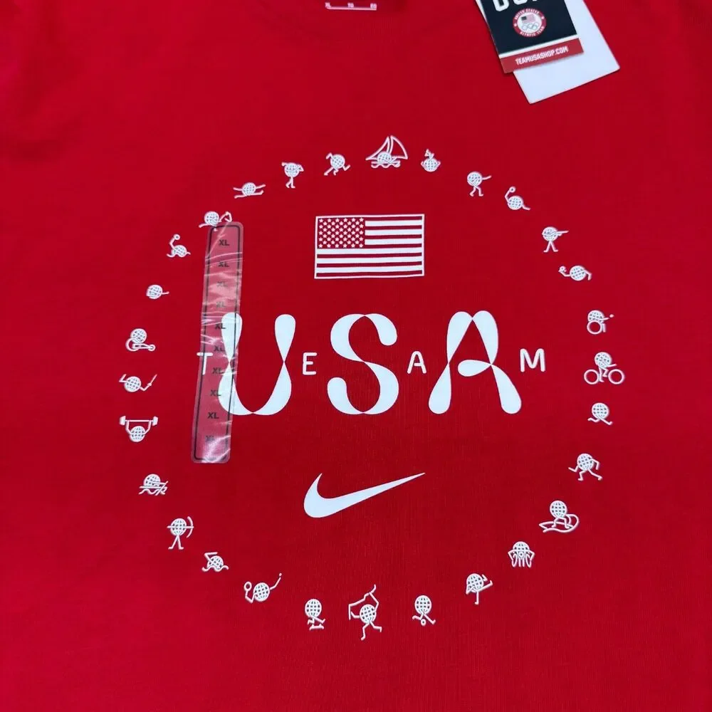 NEW Team USA Nike Mens Red Premium Essentials Icon Short Sleeve Shirt XL
